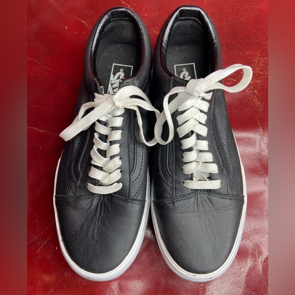 Black Leather Platform Vans Silver Details Size 9 - Picture 2 of 3